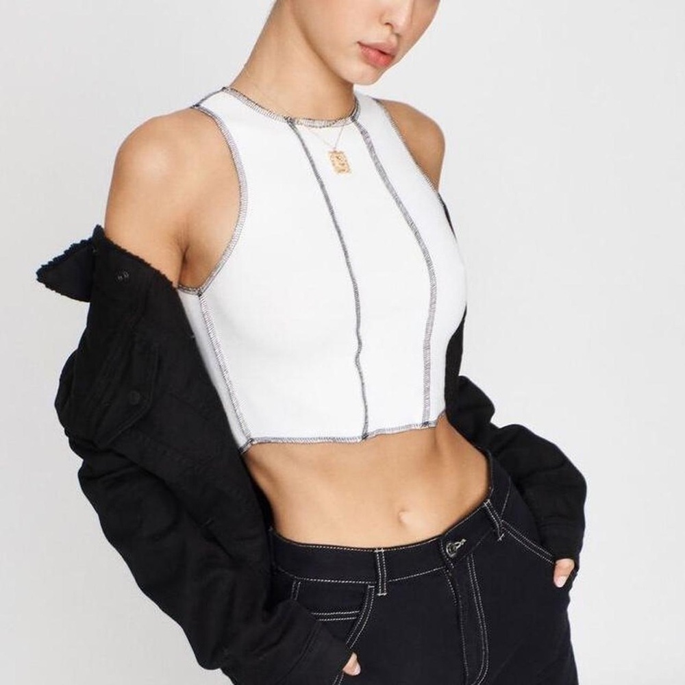 Garage White Contrast Stitch Cropped Tank